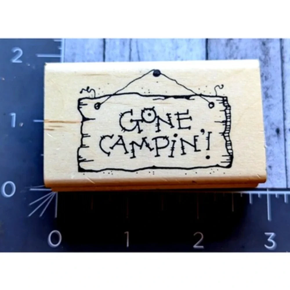 DJ Inkers Gone Campin' Sign Outdoors Sport H20 Rubber Stamp Wood #H98